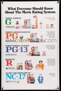 9m532 MOVIE RATING SYSTEM 1sh '90 helpful MPAA guide, cool artwork by Clarke!