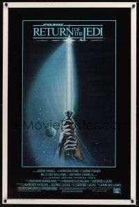 9m633 RETURN OF THE JEDI 1sh '83 George Lucas classic, art of hands holding lightsaber!