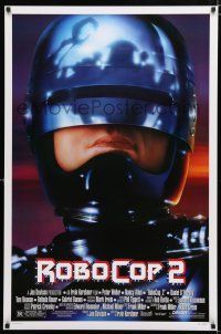 9m644 ROBOCOP 2 1sh '90 great close up of cyborg policeman Peter Weller, sci-fi sequel!