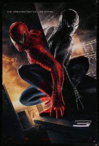 9m706 SPIDER-MAN 3 textured Greatest red/black style DS teaser 1sh '07 Tobey Maguire in costumes!