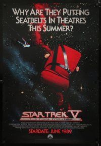 9m717 STAR TREK V foil title advance 1sh '89 The Final Frontier, image of theater chair w/seatbelt!