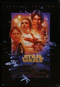 9m722 STAR WARS style B advance 1sh R97 classic sci-fi epic, art of Ford, Fisher & Hamill by Drew!