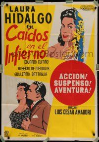 9r002 DESCENT INTO HELL Argentinean '54 cool silkscreen art of Laura Hidalgo & cast!