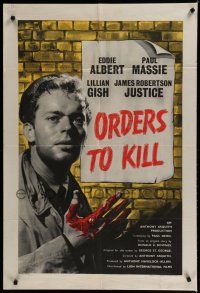 9r001 ORDERS TO KILL English 1sh '58 directed by Anthony Asquith, cool bloody hands artwork!