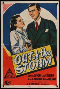 9r152 OUT OF THE STORM Aust 1sh '48 cool close up art of Jimmy Lydon pointing gun by Lois Collier!