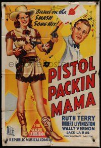 9r159 PISTOL PACKIN' MAMA Aust 1sh '43 sexiest cowgirl Ruth Terry w/two guns, playing card art!