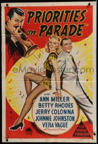 9r162 PRIORITIES ON PARADE Aust 1sh '42 sexy Ann Miller, Jerry Colonna, Johnnie Johnston, Rhodes