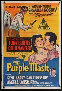 9r163 PURPLE MASK Aust 1sh '55 masked avenger Tony Curtis w/pretty Colleen Miller!