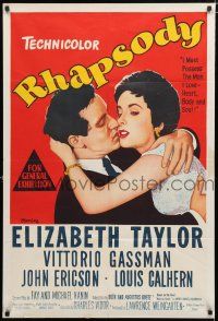 9r165 RHAPSODY Aust 1sh '54 Elizabeth Taylor must possess Vittorio Gassman, heart, body & soul!