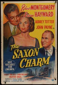 9r172 SAXON CHARM Aust 1sh '48 art of Robert Montgomery, sexy Susan Hayward & John Payne!