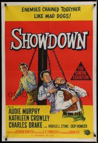 9r181 SHOWDOWN Aust 1sh '63 artwork of Audie Murphy & enemies chained together!