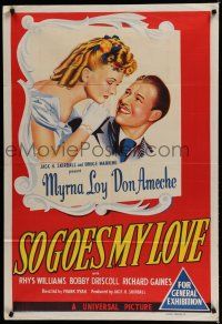 9r189 SO GOES MY LOVE Aust 1sh '46 wonderful romantic art of Myrna Loy & Don Ameche!