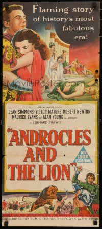 9r848 ANDROCLES & THE LION Aust daybill '52 artwork of Victor Mature holding Jean Simmons!