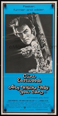 9r849 ANY WHICH WAY YOU CAN Aust daybill '80 cool artwork of Clint Eastwood & Clyde by Bob Peak!