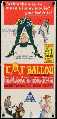 9r878 CAT BALLOU Aust daybill '65 classic sexy cowgirl Jane Fonda, Lee Marvin, great artwork!