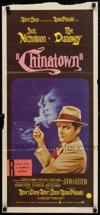 9r881 CHINATOWN Aust daybill '75 art of smoking Jack Nicholson & Faye Dunaway, Roman Polanski