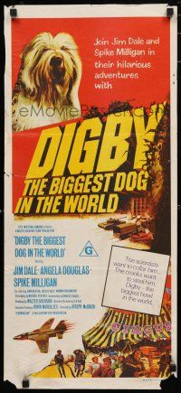 9r899 DIGBY THE BIGGEST DOG IN THE WORLD Aust daybill '74 cool artwork of sheep dog, wacky sci-fi!