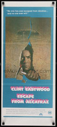 9r913 ESCAPE FROM ALCATRAZ Aust daybill '79 cool artwork of Clint Eastwood busting out by Lettick!