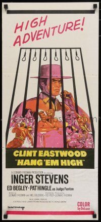 9r947 HANG 'EM HIGH Aust daybill '68 Clint Eastwood, they hung the wrong man, cool art!