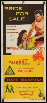9r953 HOT BLOOD Aust daybill '56 barechested Cornel Wilde grabs sexy Jane Russell, Nicholas Ray