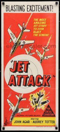 9r970 JET ATTACK Aust daybill '58 cool artwork of Korean War military fighter jets in formation!