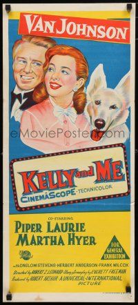 9r974 KELLY & ME Aust daybill '57 art of Van Johnson, Piper Laurie, sexy Martha Hyer & dog!