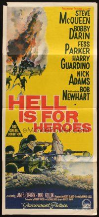 9r949 HELL IS FOR HEROES Aust daybill '62 Steve McQueen, Bob Newhart, Fess Parker, Bobby Darin