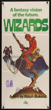 9r998 WIZARDS Aust daybill '77 Ralph Bakshi directed, cool fantasy art by William Stout!