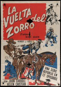 9r044 ZORRO RIDES AGAIN Colombian poster '37 art of John Carroll in title role on horseback!
