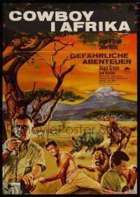 9r683 AFRICA - TEXAS STYLE German '67 art of Hugh O'Brian roping zebra by stampeding animals!