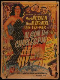 9r448 AL SON DEL CHARLESTON Mexican poster '54 great sexy full-length artwork of Maria Victoria!