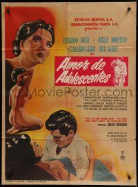 9r449 AMOR DE ADOLESCENTE Mexican poster '65 Fernando Soler, Ofelia Montesco, romantic artwork!