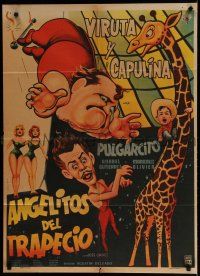 9r451 ANGELITOS DEL TRAPECIO Mexican poster '59 Cacho art of Viruta & Capulina in circus!