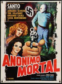 9r452 ANONIMO MORTAL Mexican poster '75 luchador masked wrestler Santo vs. Nazis!