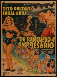 9r457 DE RANCHERO A EMPRESARIO Mexican poster '54 Tito Guizar, cool art of sexy ladies!