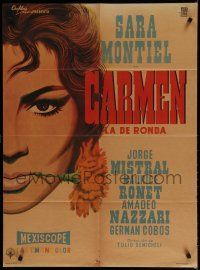 9r459 DEVIL MADE A WOMAN Mexican poster '61 super close up of sexiest Sara Montiel with rose!
