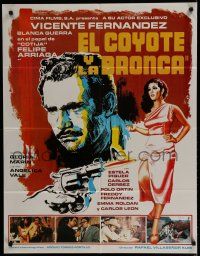 9r462 EL COYOTE Y LA BRONCA Mexican poster '80 art of Vicente Fernandez in title role & sexy girl!