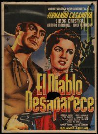 9r463 EL DIABLO DESAPARECE Mexican poster '57 dramatic art of Fernando Casanova & Linda Cristal!