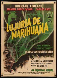 9r475 ESCLAVA DEL DESEO Mexican poster '68 Libertad Leblanc, great marijuana smoking art!