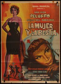 9r484 LA MUJER Y LABESTIA Mexican poster '59 sexy full-length Ana Luisa Peluffo, Carlos Cores!