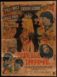 9r487 LA PRINCESA HIPPIE Mexican poster '69 Pilar Bayona & Emilia Bayona as Pili and Mili!