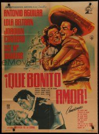 9r498 QUE BONITO AMOR Mexican poster '60 Antonio Aguilar, Luz Maria Aguilar, romantic art!