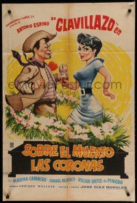 9r508 SOBRE EL MUERTO LAS CORONAS Mexican poster '61 Amparo, Arozamena, Espino as Clavillazo!