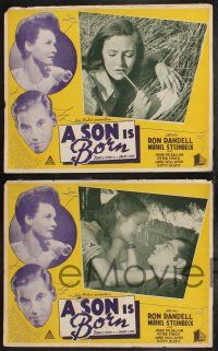 9r105 SON IS BORN set of 4 Aust LCs '46 Muriel Steinbeck, Ron Randell, Peter Finch!
