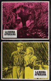 9s066 AFRICAN QUEEN 8 Spanish/U.S. LCs R75 colorful montage of Humphrey Bogart & Katharine Hepburn!