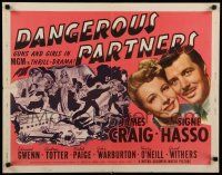 9w061 DANGEROUS PARTNERS style A 1/2sh '45 thrilling guns & girls, cool artwork of fistfight!