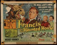 9w086 FRANCIS IN THE HAUNTED HOUSE style A 1/2sh '56 Mickey Rooney w/Francis the talking mule!
