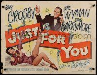 9w134 JUST FOR YOU style B 1/2sh '52 Bing Crosby & sexy Jane Wyman on telephone!