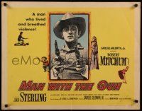 9w157 MAN WITH THE GUN style A 1/2sh '55 Robert Mitchum as a man who lived and breathed violence!