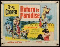 9w203 RETURN TO PARADISE style A 1/2sh '53 art of Gary Cooper, from James A. Michener's story!